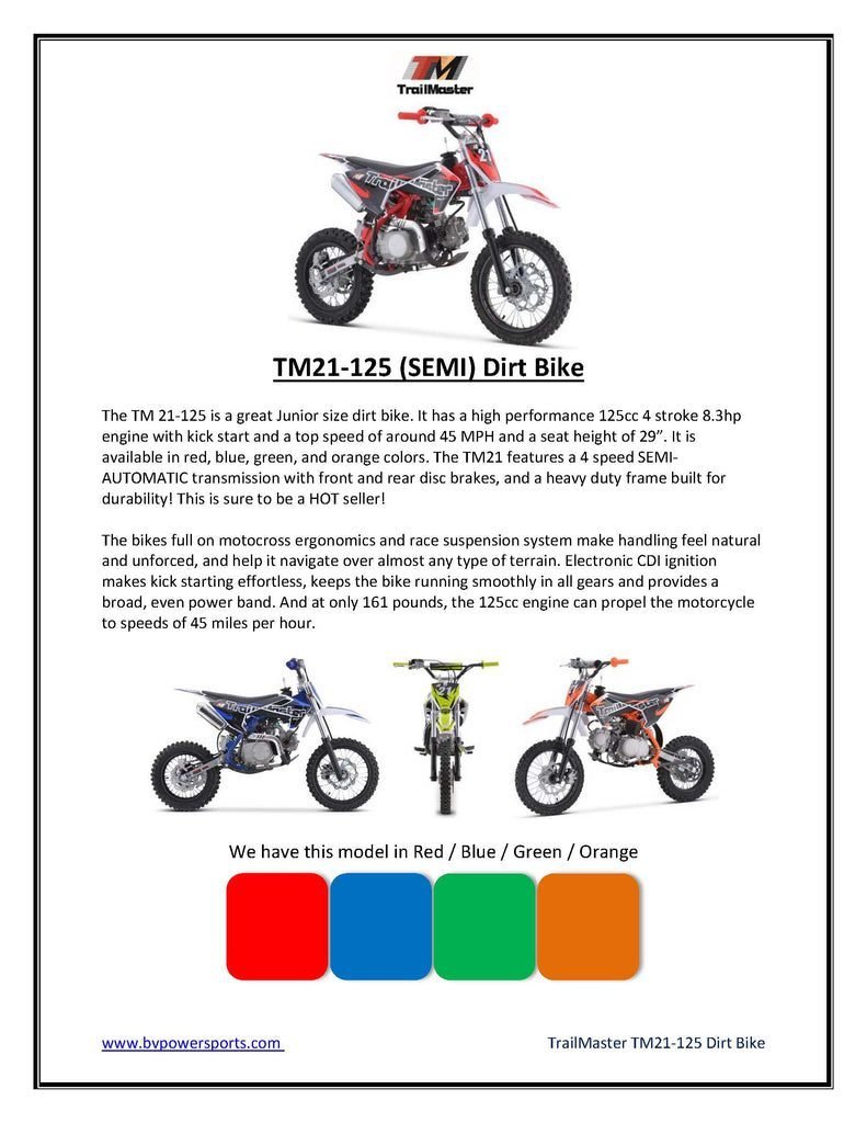 Trailmaster TM21 Dirt Bike 125cc - Semi Automatic - Image 13