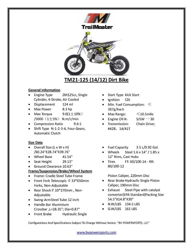 Trailmaster TM21 Dirt Bike 125cc - Semi Automatic - Image 14