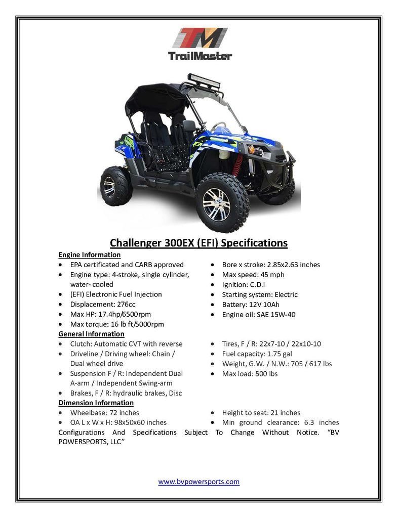 TrailMaster Challenger 300EX UTV Side-by-Side, Water-Cooled Single-Cylinder Four-Stroke - Image 5