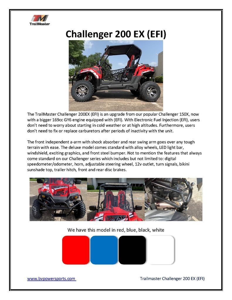 Trailmaster Challenger 200EX EFI UTV, Fully automatic with reverse, Aluminum wheels, Adjustable steering wheel - Image 7