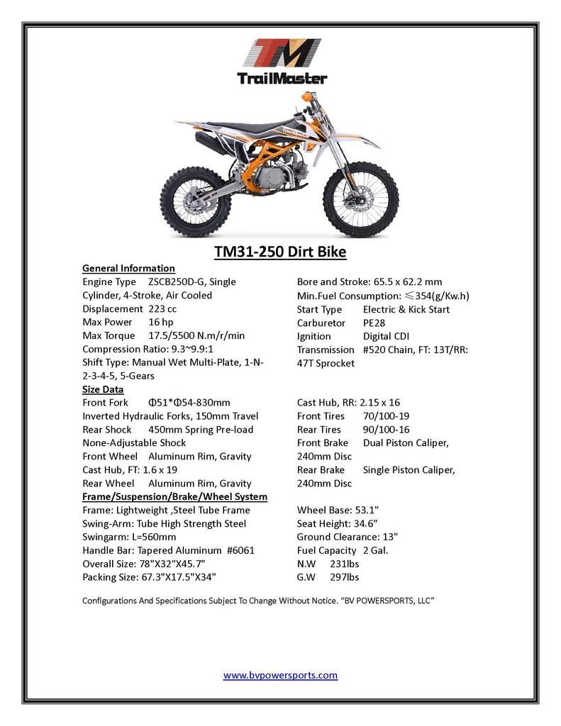 Trailmaster TM31 250cc Offroad Dirt Bike, 5 Gear Manual Clutch, LED Headlight - Image 13