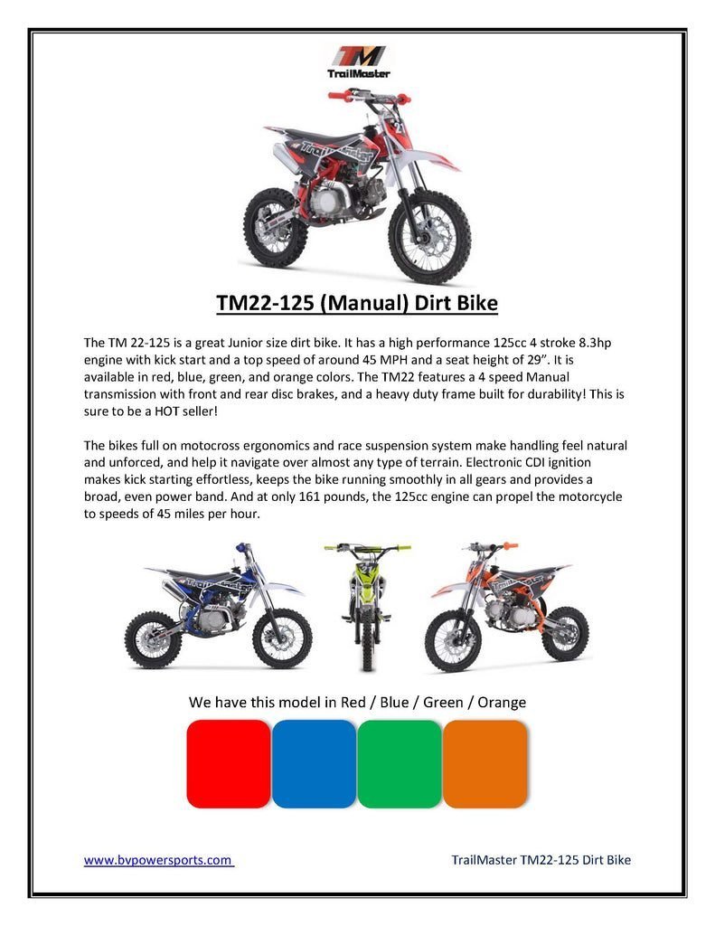 Trailmaster TM22 Dirt Bike 125cc Manual Transmission - Image 6