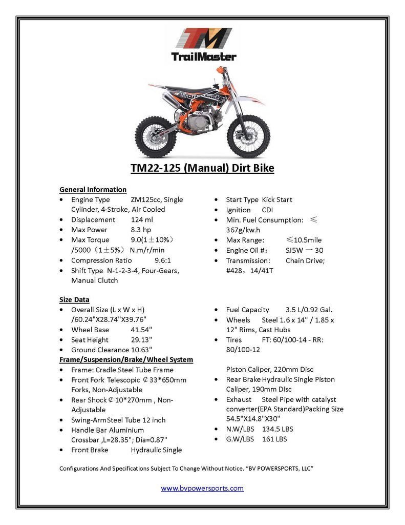 Trailmaster TM22 Dirt Bike 125cc Manual Transmission - Image 7