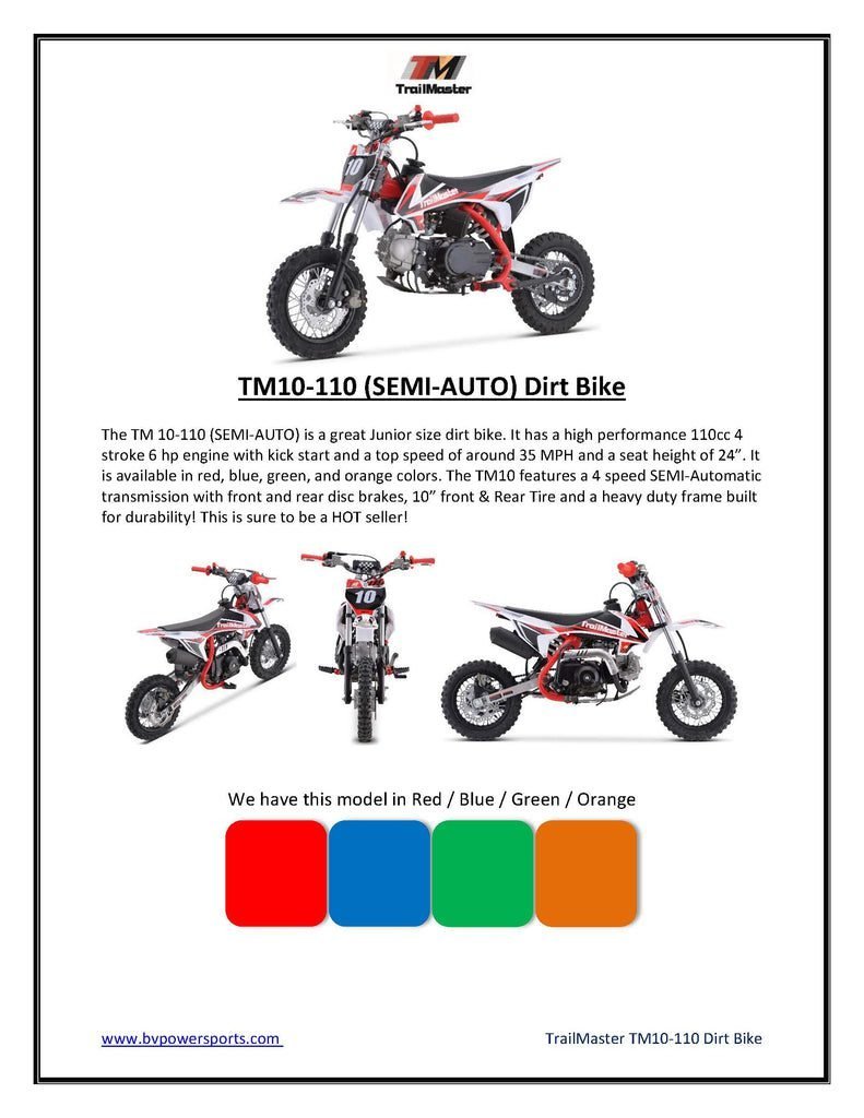 Trailmaster TM10 Dirt Bike 110cc Semi Auto - Image 5
